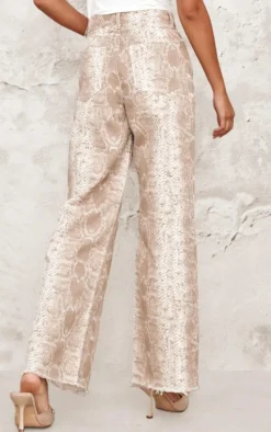 Light Brown Snake Print Wide Leg Jeans