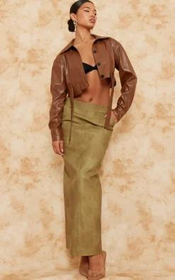 PrettyLittleThing Shirts*Faux Leather Cropped Utility Pocket Button Detail Shirt