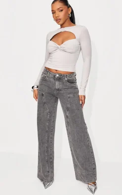 PrettyLittleThing Snatched*Contour Jersey Cut Out Detail Long Sleeve Top