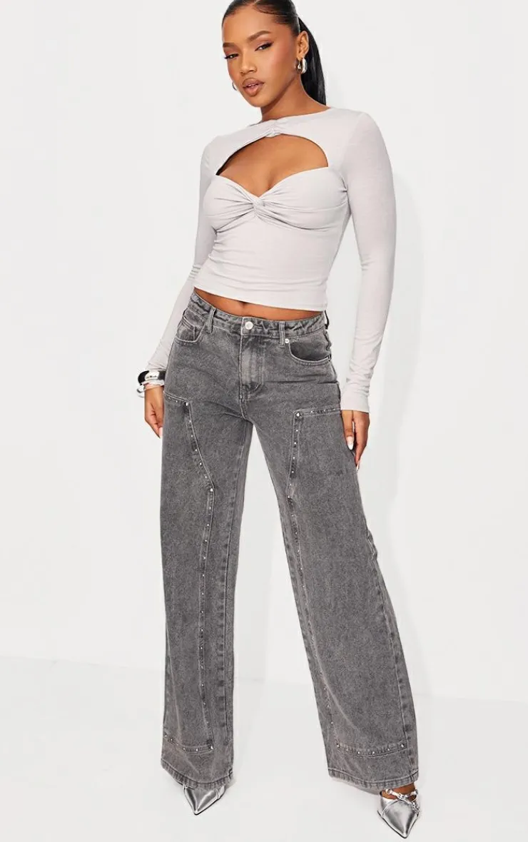 PrettyLittleThing Snatched*Contour Jersey Cut Out Detail Long Sleeve Top