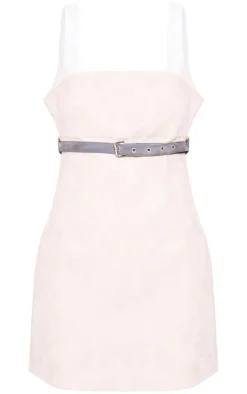 Faux Leather Contrast Belted Bodycon Dress-PrettyLittleThing Sale