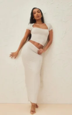Sale PrettyLittleThing Faux Suede Maxi Skirt Light Grey