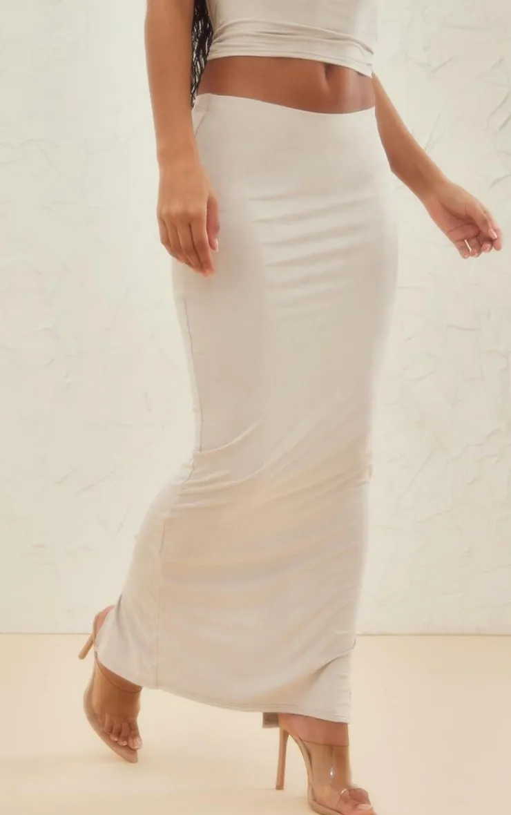 Sale PrettyLittleThing Faux Suede Maxi Skirt Light Grey