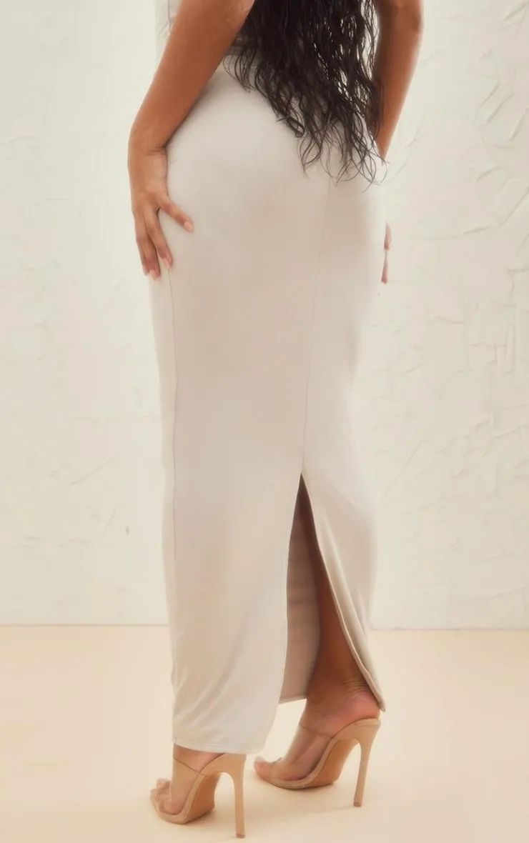 Sale PrettyLittleThing Faux Suede Maxi Skirt Light Grey
