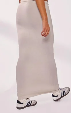 New PrettyLittleThing Floaty Knitted Maxi Skirt Light Grey