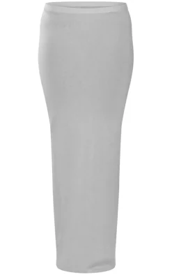 New PrettyLittleThing Floaty Knitted Maxi Skirt Light Grey
