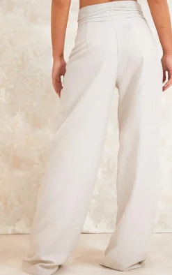 Light Grey Linen Feel Tie Front Straight Leg Pants