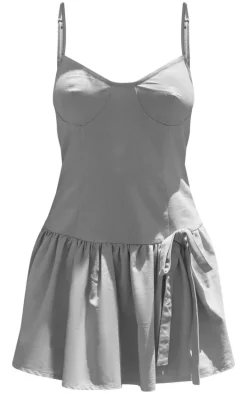 Light Grey Linen Look Strappy Skort Romper