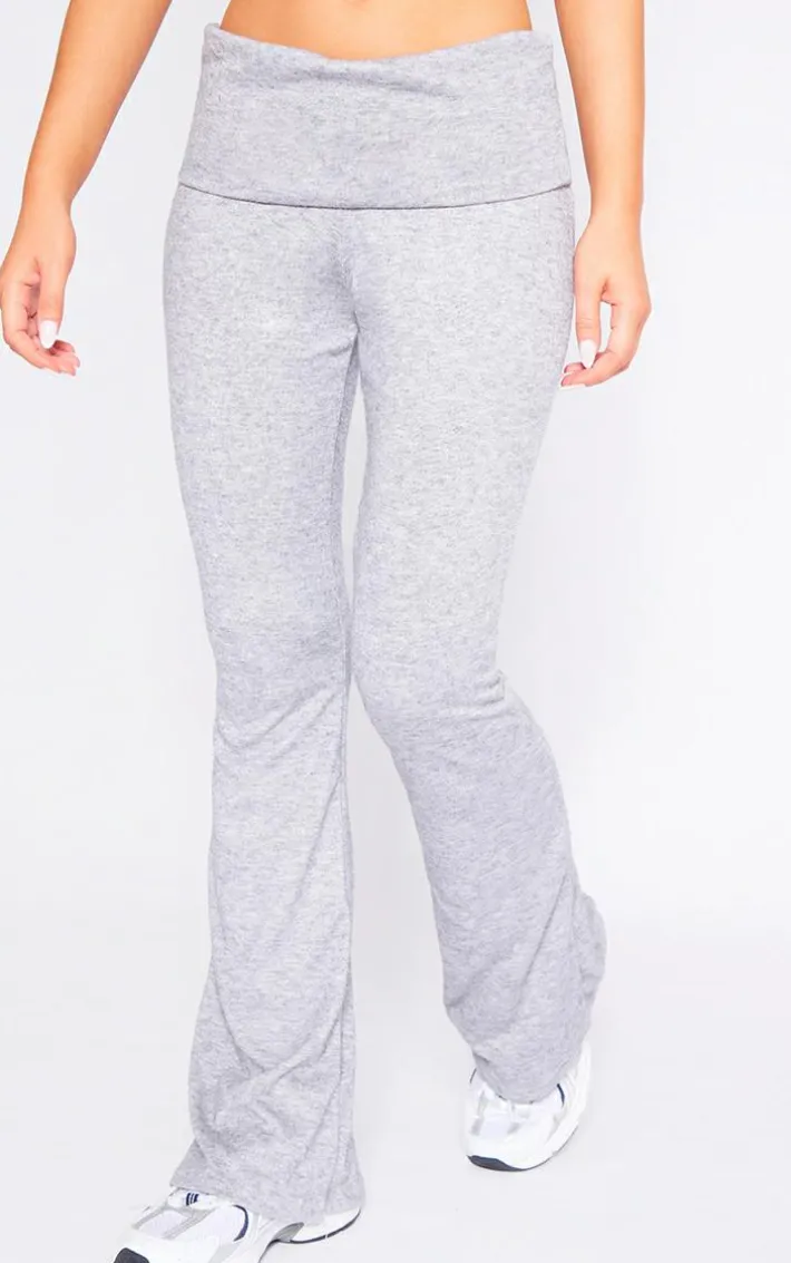 Light Grey Marl Fold Over Waist Flared Pants