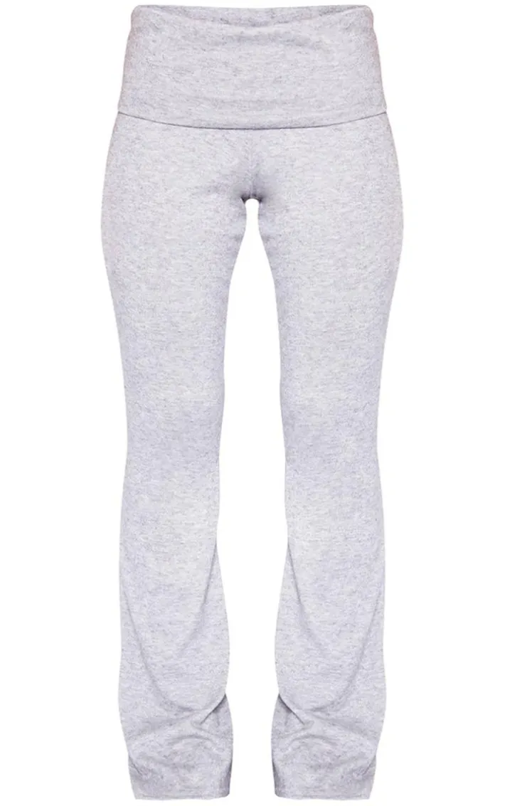 Light Grey Marl Fold Over Waist Flared Pants