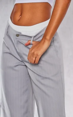 Light Grey Pinstripe Double Waistband Tailored Oversized Jorts