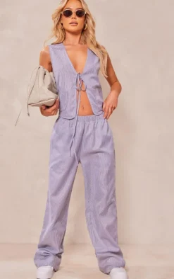 Best PrettyLittleThing Pinstripe Linen Look Tie Front Vest Light Grey