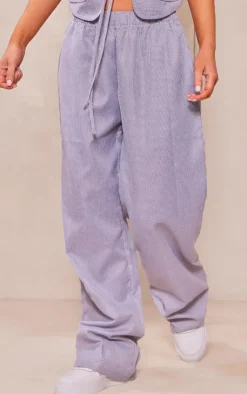 Best PrettyLittleThing Pinstripe Linen Look Wide Leg Pants Light Grey