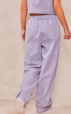 Best PrettyLittleThing Pinstripe Linen Look Wide Leg Pants Light Grey