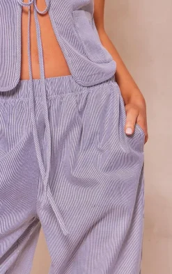 Best PrettyLittleThing Pinstripe Linen Look Wide Leg Pants Light Grey