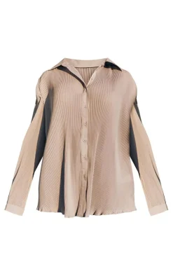 Hot PrettyLittleThing Plisse Button Front Oversized Shirt Light Grey