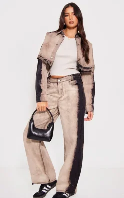 PrettyLittleThing Raw Hem Bleach Wash Button Up Cropped Jacket Light Grey