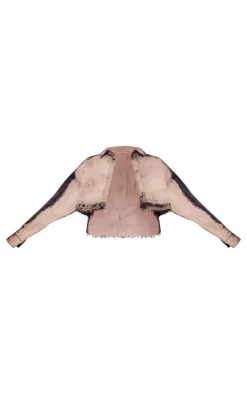 PrettyLittleThing Raw Hem Bleach Wash Button Up Cropped Jacket Light Grey