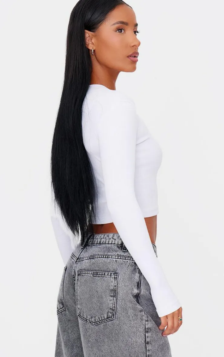 PrettyLittleThing Christmas Shop*Ribbed Aysmmetric Button Down Fitted Long Sleeve Top