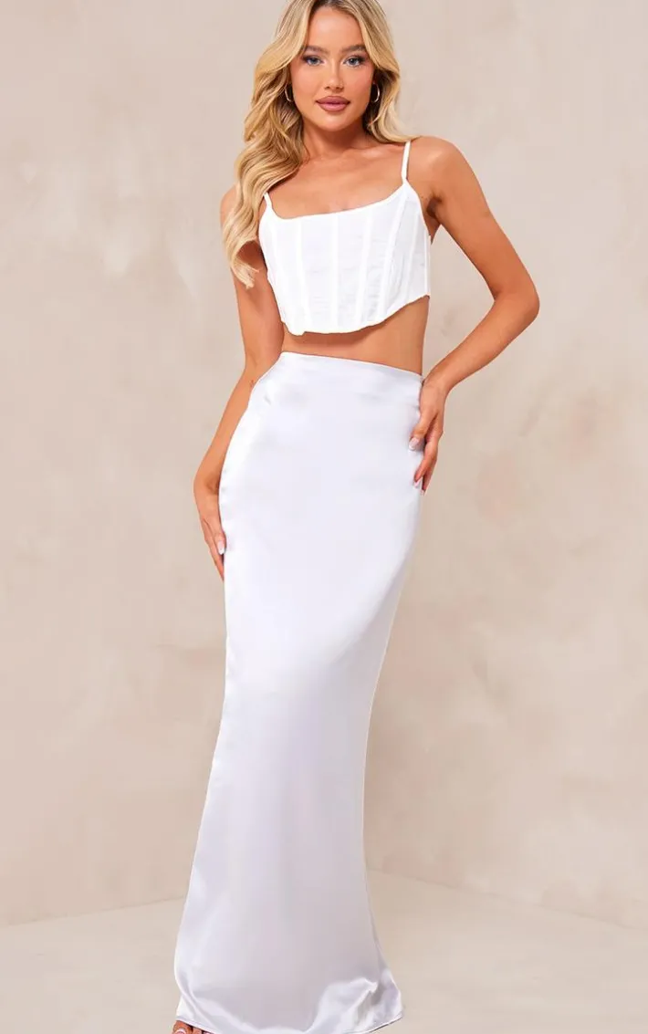 Light Grey Satin Low Rise Maxi Skirt