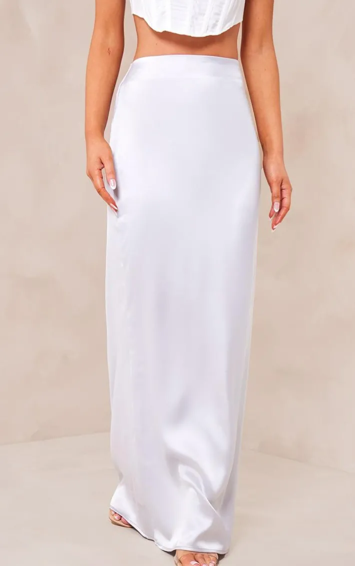 Light Grey Satin Low Rise Maxi Skirt