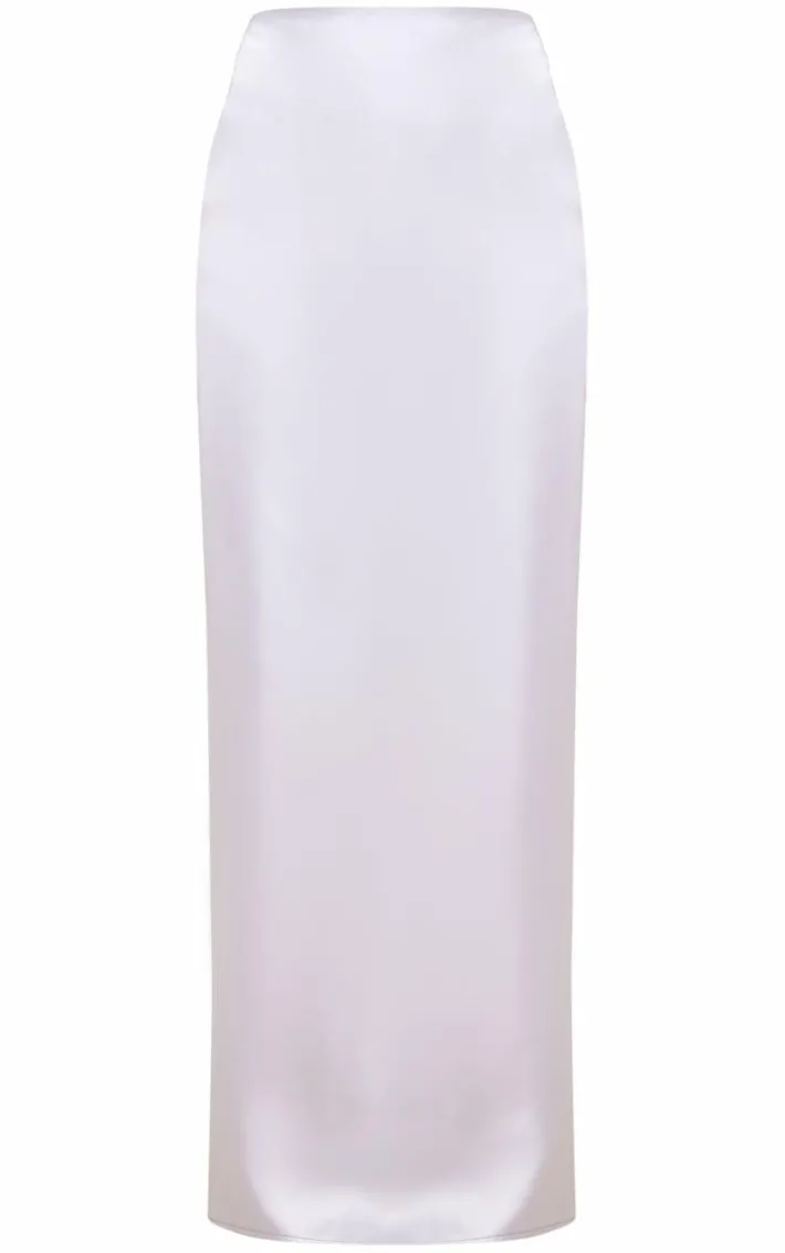 Light Grey Satin Low Rise Maxi Skirt