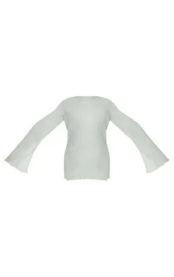 Discount PrettyLittleThing Sheer Textured Longline Top Light Grey