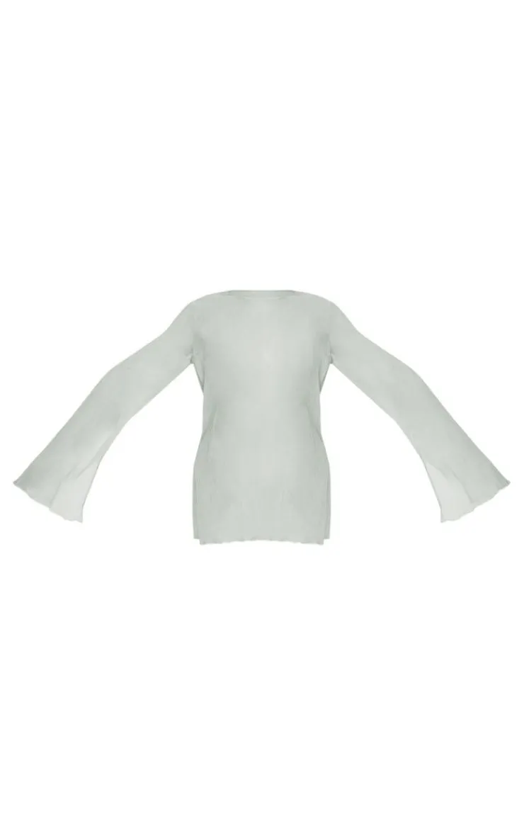 Discount PrettyLittleThing Sheer Textured Longline Top Light Grey