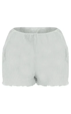 Discount PrettyLittleThing Sheer Textured Hot Pants Light Grey