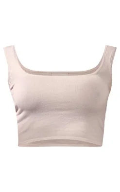 Sale PrettyLittleThing Square Neck Knitted Top Light Grey
