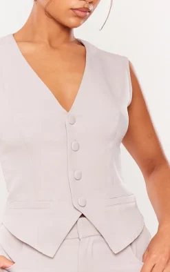 New PrettyLittleThing Tailored Woven Fitted Vest Light Grey
