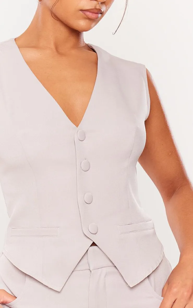 New PrettyLittleThing Tailored Woven Fitted Vest Light Grey