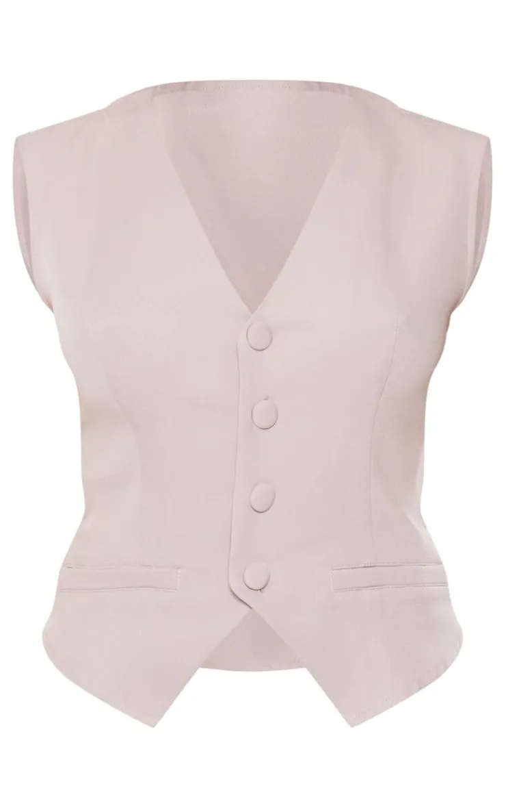 New PrettyLittleThing Tailored Woven Fitted Vest Light Grey