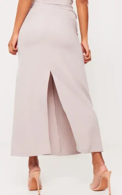 New PrettyLittleThing Tailored Woven High Waist Midaxi Skirt Light Grey