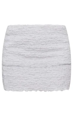 Online PrettyLittleThing Textured Fold Over Mini Skirt Light Grey