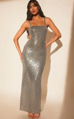 Textured Glitter Cut Out Back Maxi Dress-PrettyLittleThing Outlet