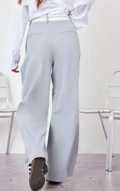 Light Grey Turn Over Waist Straight Leg Pants