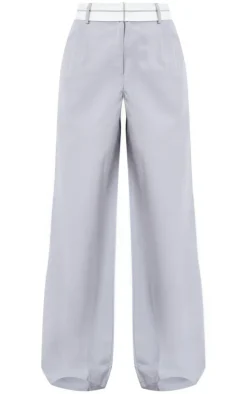 Light Grey Turn Over Waist Straight Leg Pants