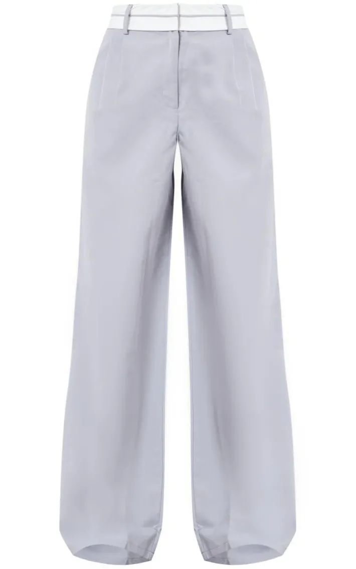 Light Grey Turn Over Waist Straight Leg Pants