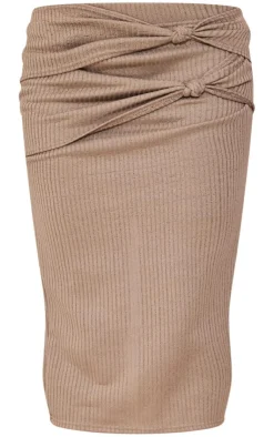 Online PrettyLittleThing Twist Detail Midaxi Skirt Light Grey