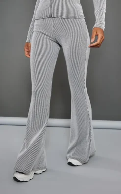 Best PrettyLittleThing Light Grey Two Tone Rib High Waist Flares Moss Grey