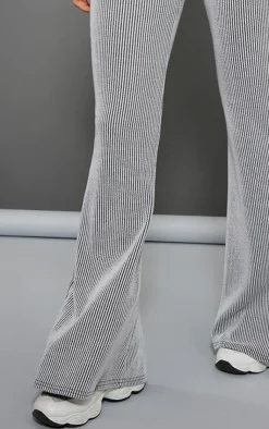 Best PrettyLittleThing Light Grey Two Tone Rib High Waist Flares Moss Grey