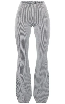 Best PrettyLittleThing Light Grey Two Tone Rib High Waist Flares Moss Grey
