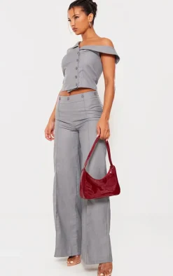 Clearance PrettyLittleThing Woven Asymmetric Button Up Tailored Top Light Grey