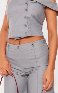 Clearance PrettyLittleThing Woven Asymmetric Button Up Tailored Top Light Grey