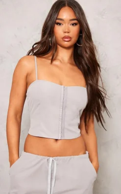 Best PrettyLittleThing Light Grey Woven Hook & Eye Fastening Strappy Corset Pale Blue
