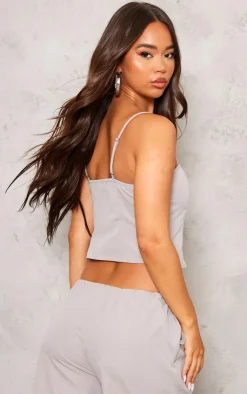 Best PrettyLittleThing Light Grey Woven Hook & Eye Fastening Strappy Corset Pale Blue