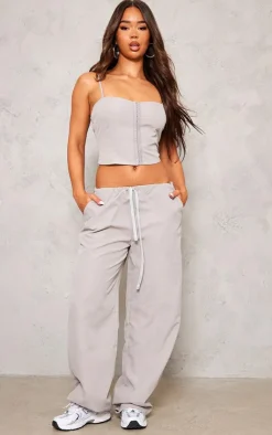 Best PrettyLittleThing Light Grey Woven Hook & Eye Fastening Strappy Corset Pale Blue