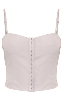 Best PrettyLittleThing Light Grey Woven Hook & Eye Fastening Strappy Corset Pale Blue