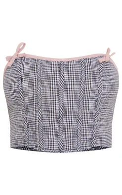 Sale PrettyLittleThing Woven Houndstooth Bow Boned Corset Light Grey